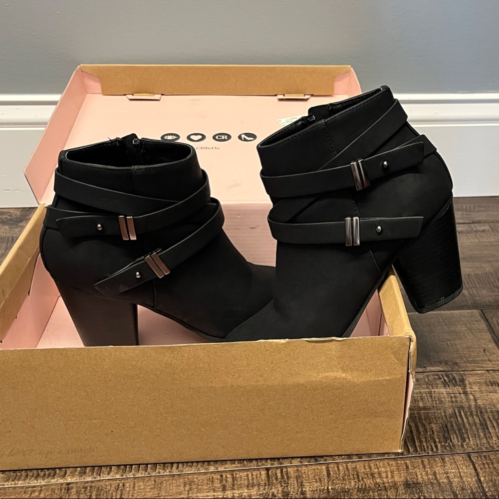 Charlotte Russe Black Ankle Boots with Buckle Straps